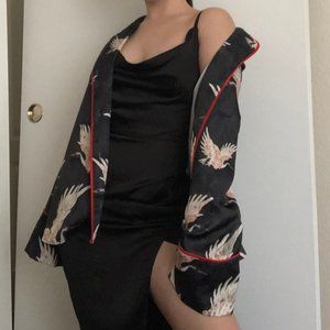 satin crane button-up top